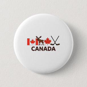 Macaron Rond 5 Cm Drapeau du Canada Feuille d'érable canadienne Cerf