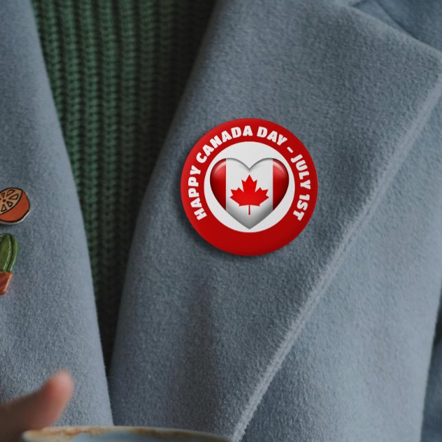 Macaron Rond 5 Cm Drapeau du Canada | Icône Coeur 3D | Emblem Brooch (Créateur téléchargé)