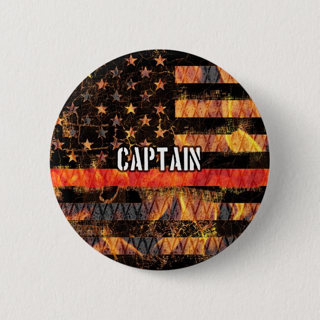 Macaron Rond 5 Cm Drapeau du Capitaine Pompier (Devant)