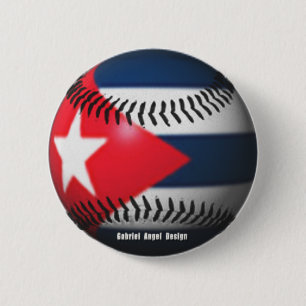 Macaron Rond 5 Cm Drapeau du Cuba sur un base-ball
