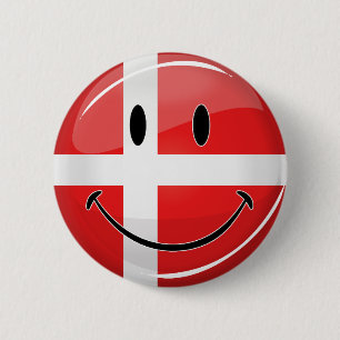 Macaron Rond 5 Cm Drapeau du Danemark souriant