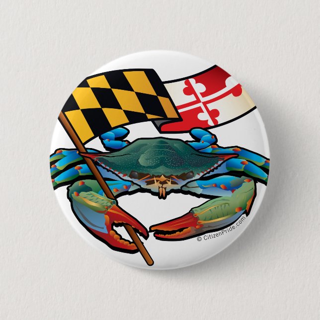 Macaron Rond 5 Cm Drapeau du Maryland de crabe bleu (Devant)