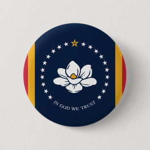 Macaron Rond 5 Cm Drapeau du Mississippi - Nouveau Drapeau de Magnol
