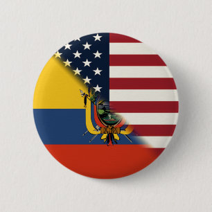 Macaron Rond 5 Cm Drapeau équatorien   Demi Équateur USA