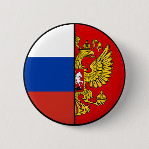 Macaron Rond 5 Cm Drapeau et blason de Russie Patriotique
