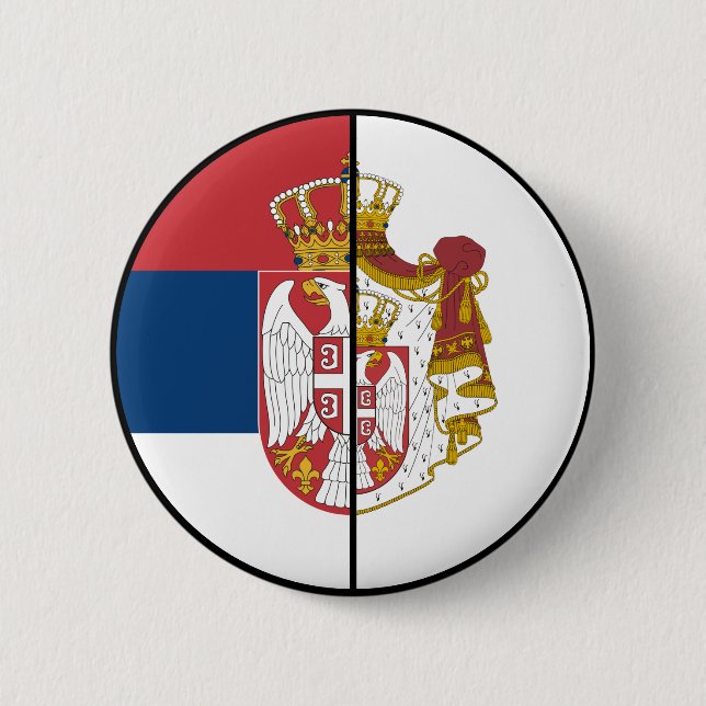 Macaron Rond 5 Cm Drapeau et blason de Serbie Bouton patriotique (Devant)