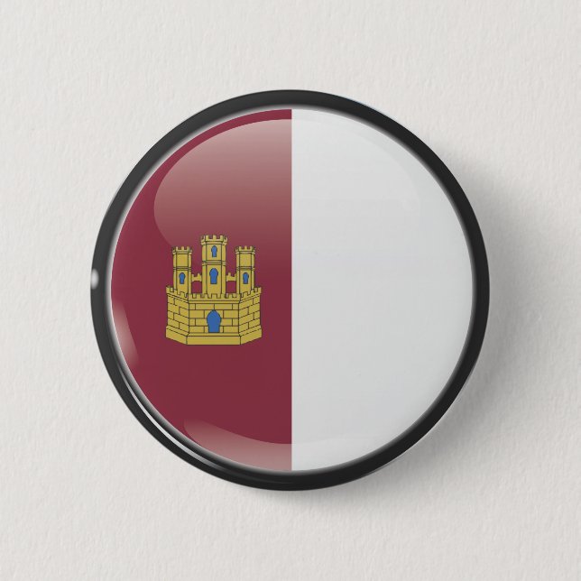 Macaron Rond 5 Cm Drapeau et escudo de Castilla La Mancha (Devant)