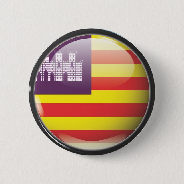 Macaron Rond 5 Cm Drapeau et escudo des Iles Baléares (Devant)