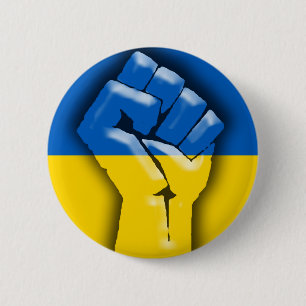 Macaron Rond 5 Cm DRAPEAU et POING de l'UKRAINE pour la solidarité