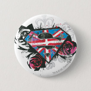 Macaron Rond 5 Cm Drapeau et roses britanniques de Supergirl