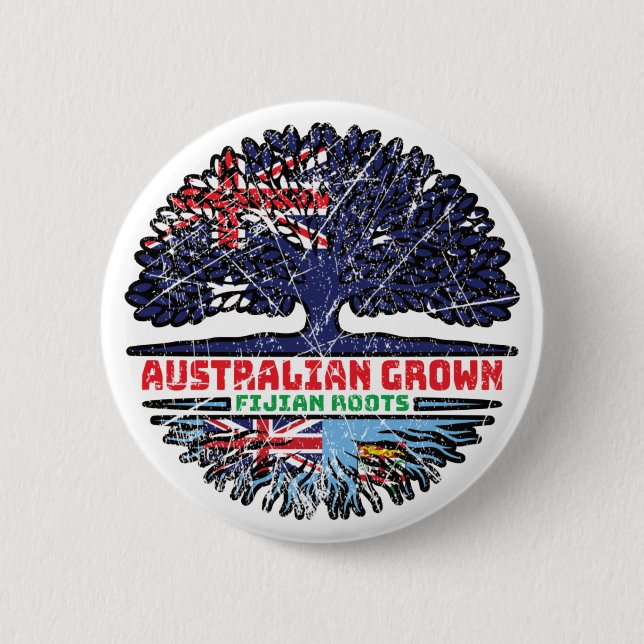 Macaron Rond 5 Cm Drapeau Fidji Fijian Australie Tree Roots (Devant)