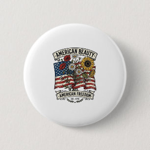 Macaron Rond 5 Cm Drapeau Floral American Beauty Patriotique
