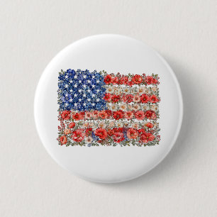 Macaron Rond 5 Cm Drapeau floral USA du 4 juillet