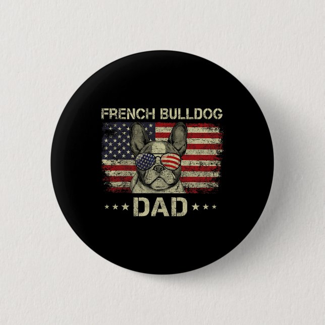 Macaron Rond 5 Cm Drapeau Français Bulldog Papa Amoureux de les chie (Devant)