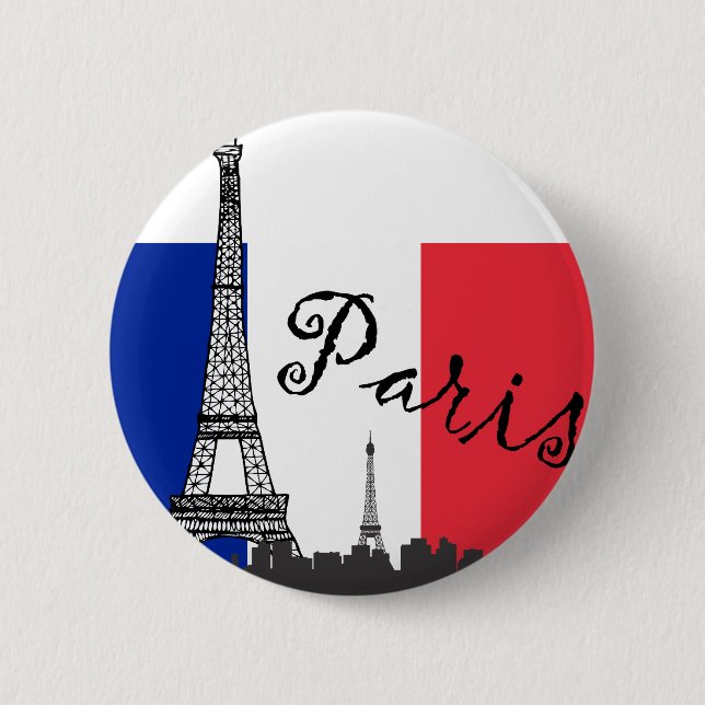 Macaron Rond 5 Cm Drapeau français et Tour Eiffel (Devant)