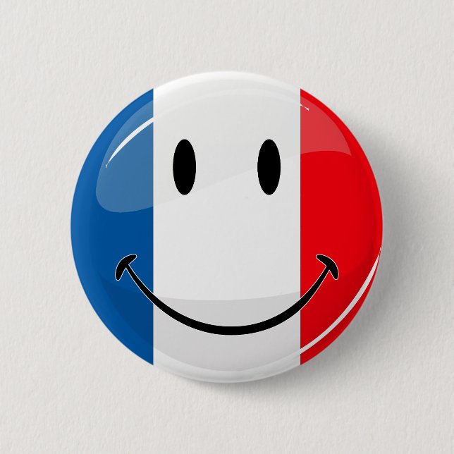 Macaron Rond 5 Cm Drapeau français souriant (Devant)