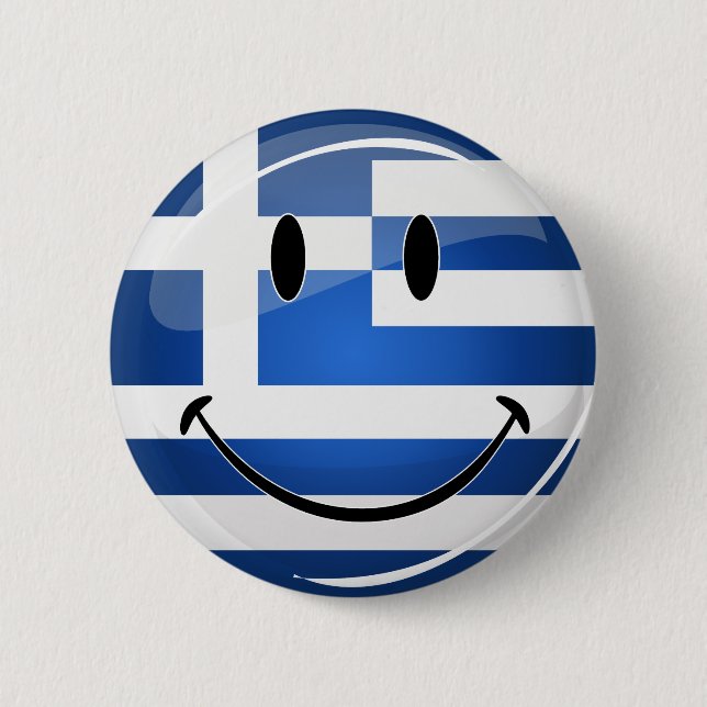 Macaron Rond 5 Cm Drapeau grec souriant (Devant)