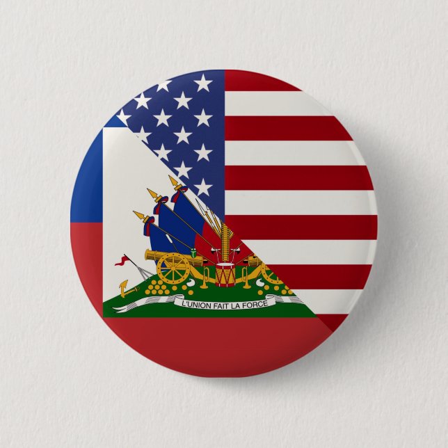 Macaron Rond 5 Cm Drapeau Haïti Amérique | Half Haitian American Fla (Devant)
