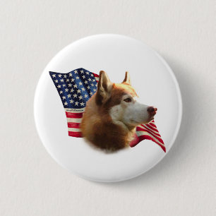Macaron Rond 5 Cm Drapeau Husky Sibérien Rouge - Bouton