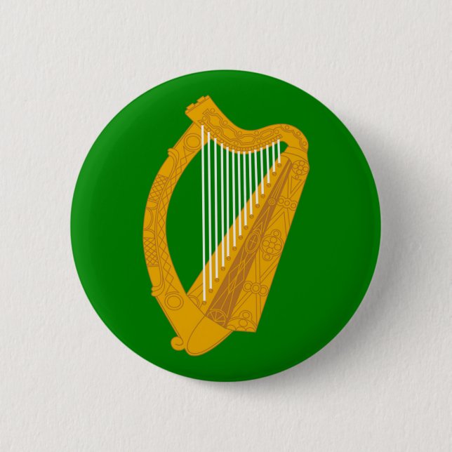 Macaron Rond 5 Cm drapeau irlandais de la harpe verte (Devant)
