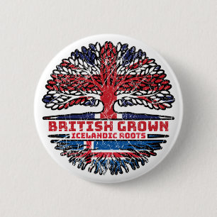 Macaron Rond 5 Cm Drapeau islandais britannique UK Tree Roots