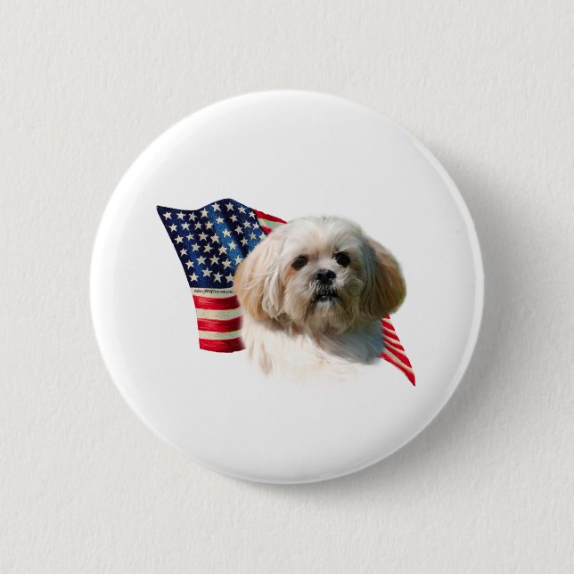 Macaron Rond 5 Cm Drapeau Lhasa Apso (Devant)