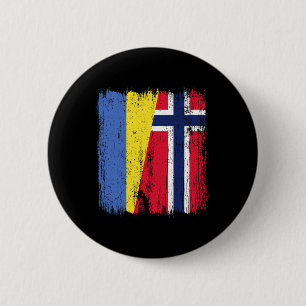 Macaron Rond 5 Cm Drapeau moitié Ukraine Norvège Ancêtre ukrainien n