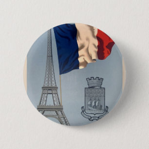 Macaron Rond 5 Cm Drapeau national vintage et Tour Eiffel