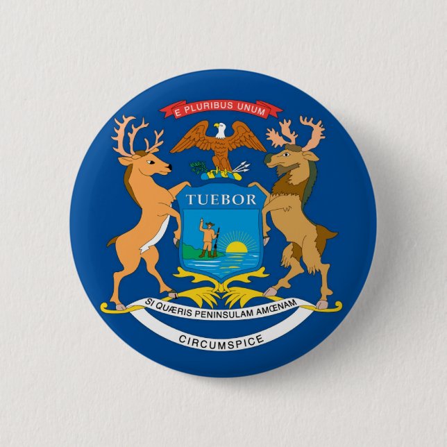 Macaron Rond 5 Cm Drapeau officiel d'état du Michigan (Devant)