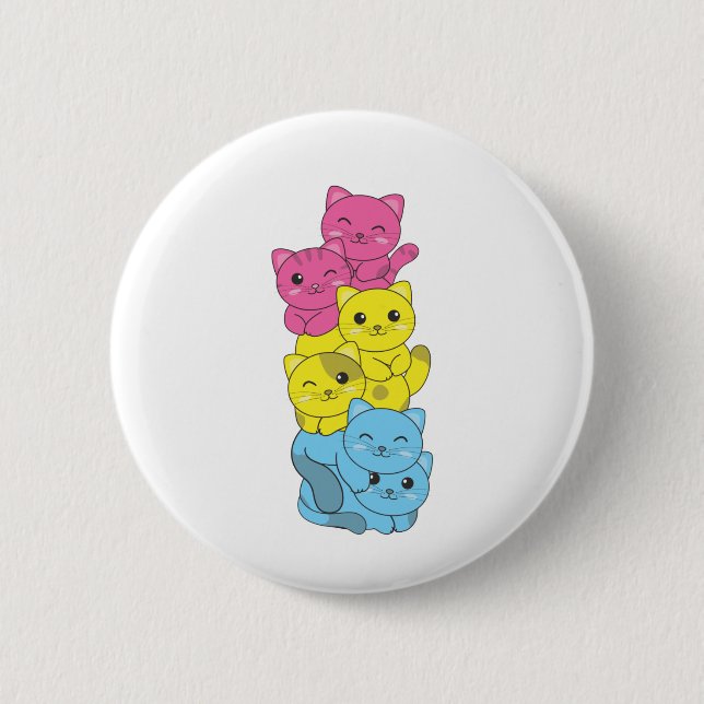 Macaron Rond 5 Cm Drapeau Pansexuel Pride Lgbtq Cute Chat (Devant)