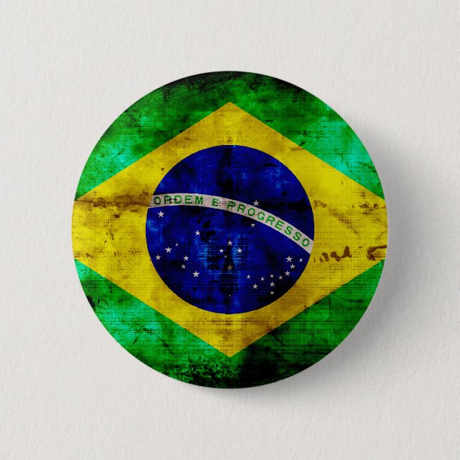 Macaron Rond 5 Cm Drapeau patiné du Brésil (Devant)