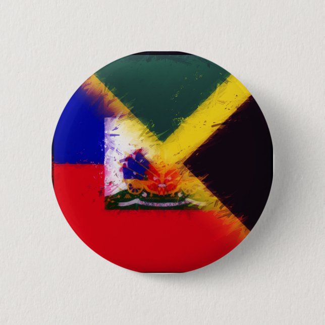 Macaron Rond 5 Cm Drapeau peint haïtien jamaïcain | Haïti Jamaïque (Devant)