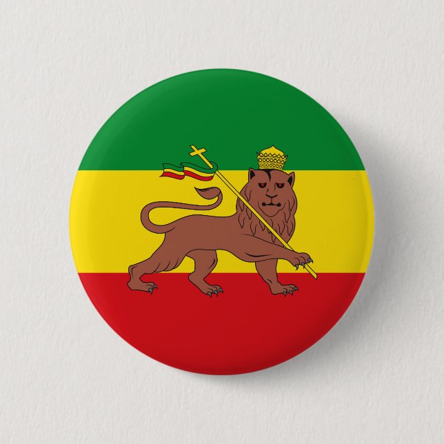 Macaron Rond 5 Cm Drapeau rastafarien d'Ethiopie Lion de Judah (Devant)