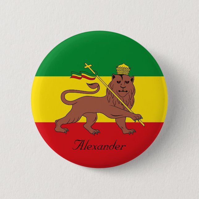 Macaron Rond 5 Cm Drapeau rastafarien du Lion de Juda (Devant)