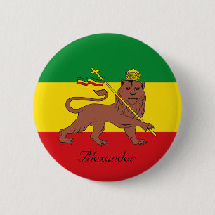 Macaron Rond 5 Cm Drapeau rastafarien du Lion de Juda