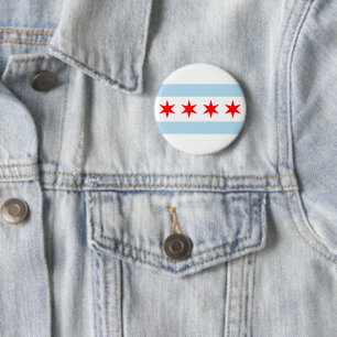 Macaron Rond 5 Cm Drapeau Red Stars Chicago Bleu et Blanc