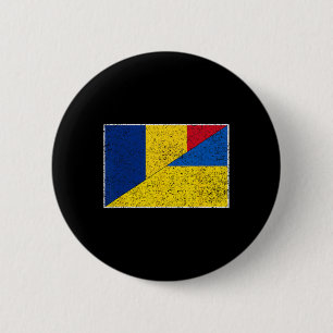 Macaron Rond 5 Cm Drapeau Roumanie Ukraine Fierté Roumaine Ukrainien