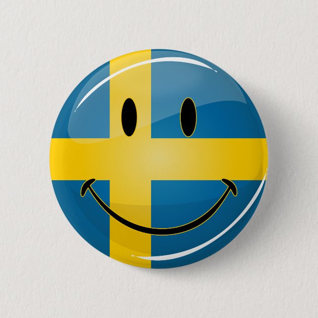 Macaron Rond 5 Cm Drapeau suédois de sourire (Devant)