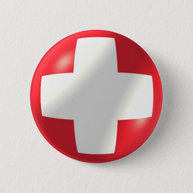 Macaron Rond 5 Cm Drapeau suisse avec bouton bulle (Devant)