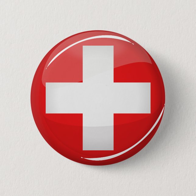 Macaron Rond 5 Cm Drapeau suisse rond brillant (Devant)