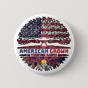 Macaron Rond 5 Cm Drapeau tibétain américain des racines d'arbres