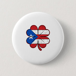 Macaron Rond 5 Cm Drapeau Trèfle de Porto Rico Gravure Vintage Vecte