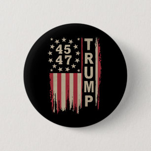 Macaron Rond 5 Cm Drapeau Trump 45 47 Vintage Rétro Amérique USA