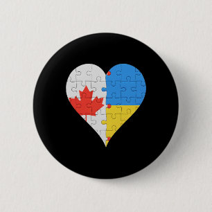 Macaron Rond 5 Cm Drapeau ukrainien canadien Cœur Canada Ukraine