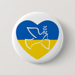 Macaron Rond 5 Cm drapeau ukrainien, cœur bleu et jaune colombe de l