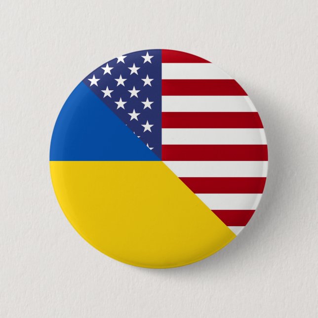 Macaron Rond 5 Cm Drapeau ukrainien | Demi-Ukraine USA (Devant)