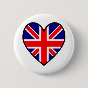 Macaron Rond 5 Cm Drapeau Union Jack en forme de cœur Bouton