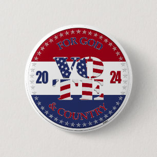Macaron Rond 5 Cm Drapeau USA 2024 Pour Dieu et le pays V O T E !