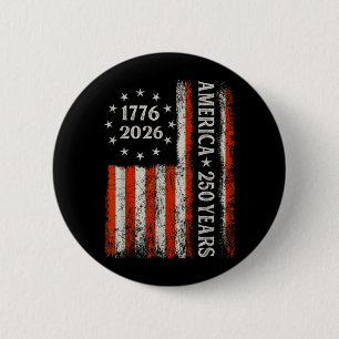 Macaron Rond 5 Cm Drapeau USA 250 Ans Anniversaire 1776-2026 Liberté