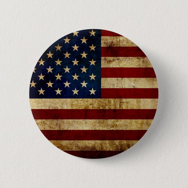 Macaron Rond 5 Cm Drapeau USA / Grunge (Devant)